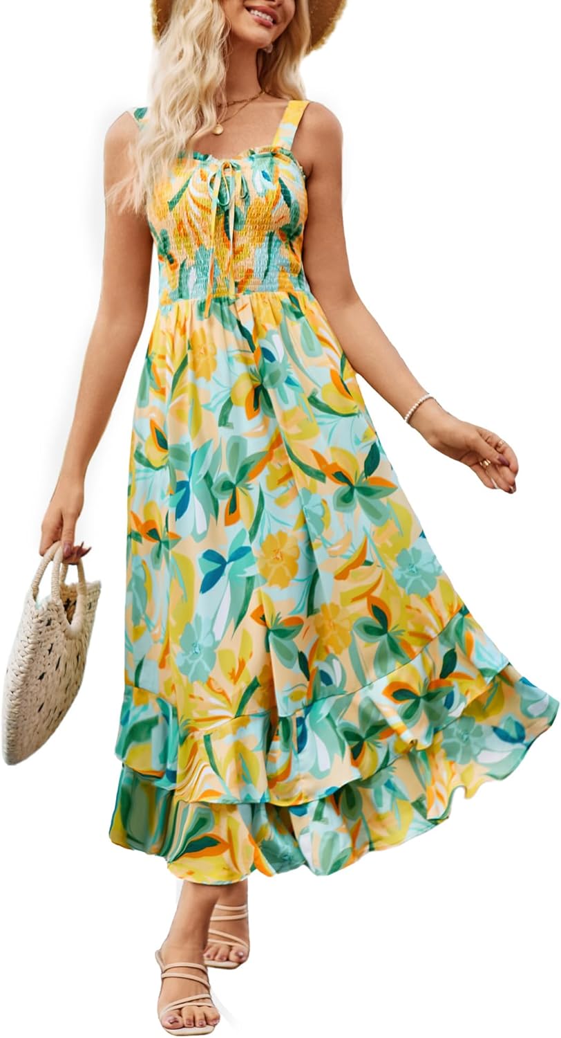 Floral Boho Maxi Dress for Women - Summer Swing Sundress