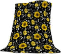 50x80 in Yellow Sunflowers and Bees Flannel Throw Blanket - Super Soft