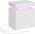 Night Stand with Charging Station and LED Light - Modern White