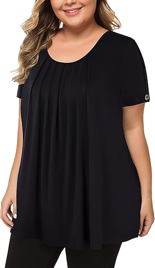 MANER Women's Plus Size Flowy Short Sleeve Casual Tops L-4XL
