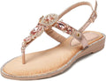 Women Rhinestone T-Strap Pearl Crystal Flat Sandals - Boho Sparkle