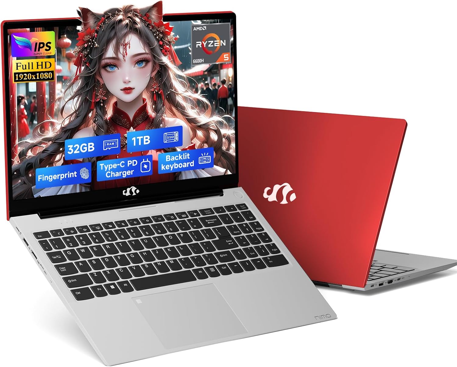 NIMO 15.6 FHD Gaming Laptop with Ryzen 5 6600H and 32GB RAM