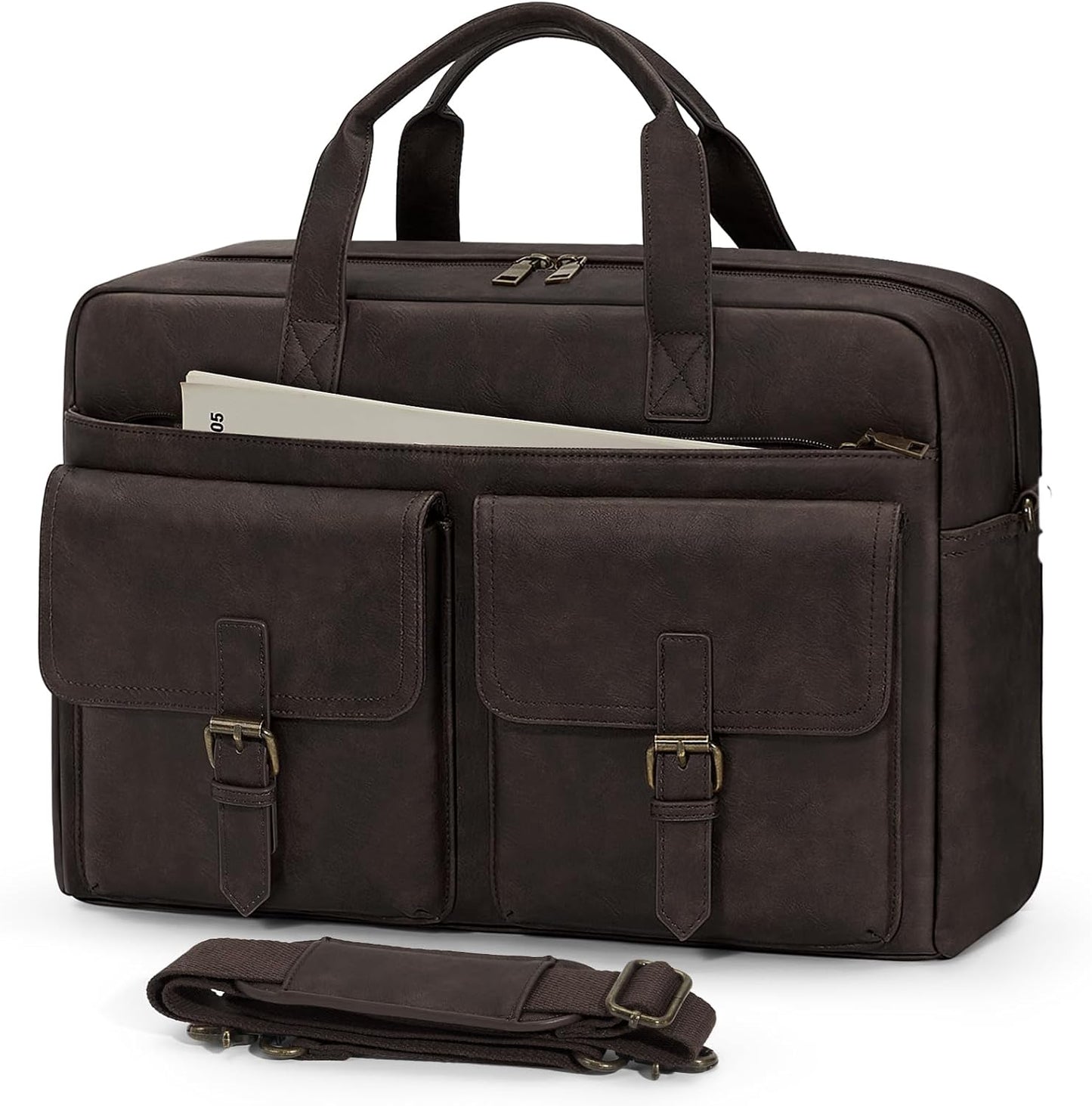 RAINSMORE 16 Inch Leather Laptop Messenger Bag for Men