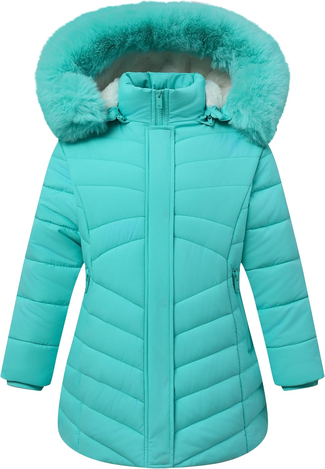 Girl's Winter Coat Hooded Long Parka for Kids with Double-Closure