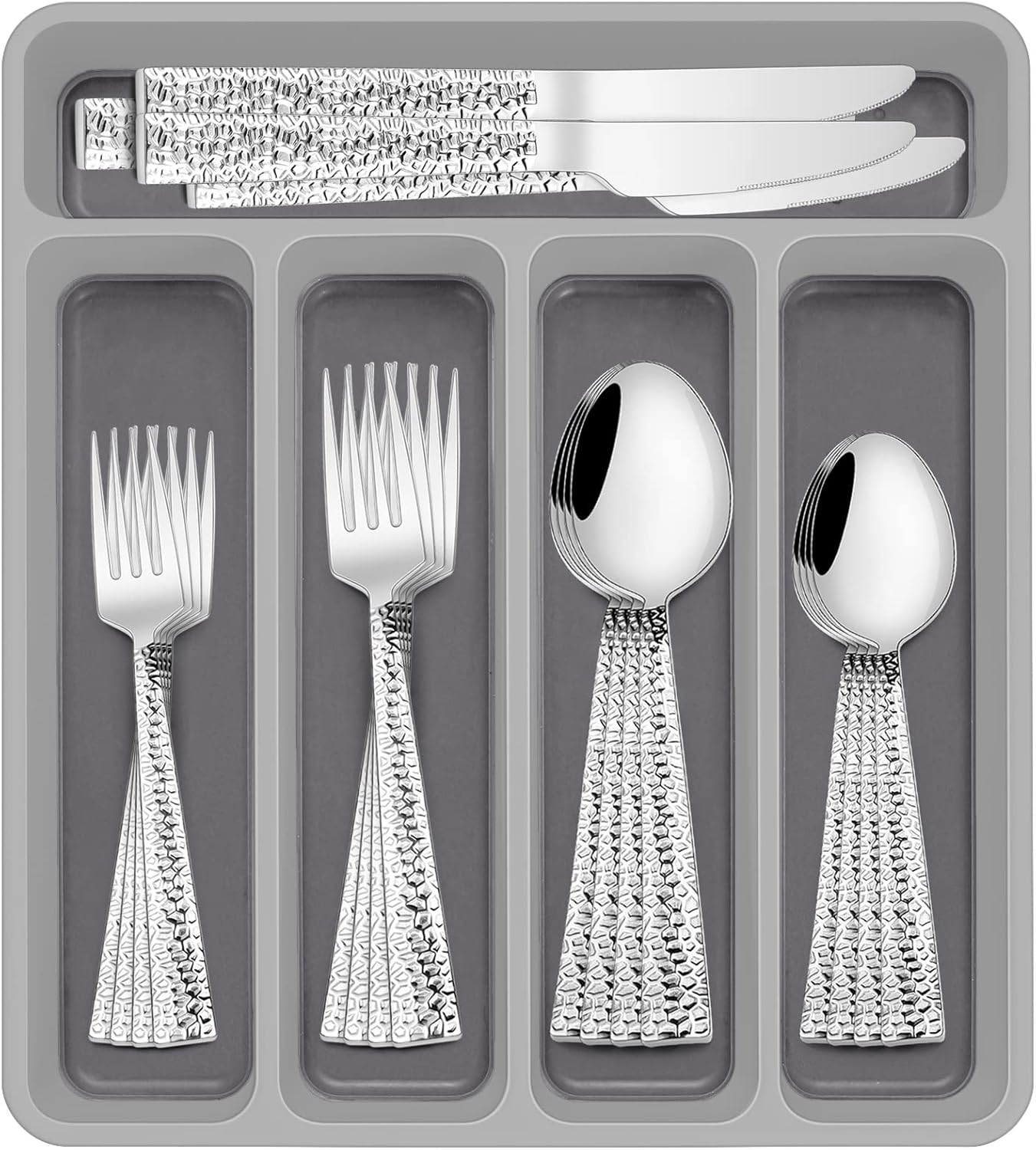 40-Piece Hammered Silverware Set with Organizer for 8 People