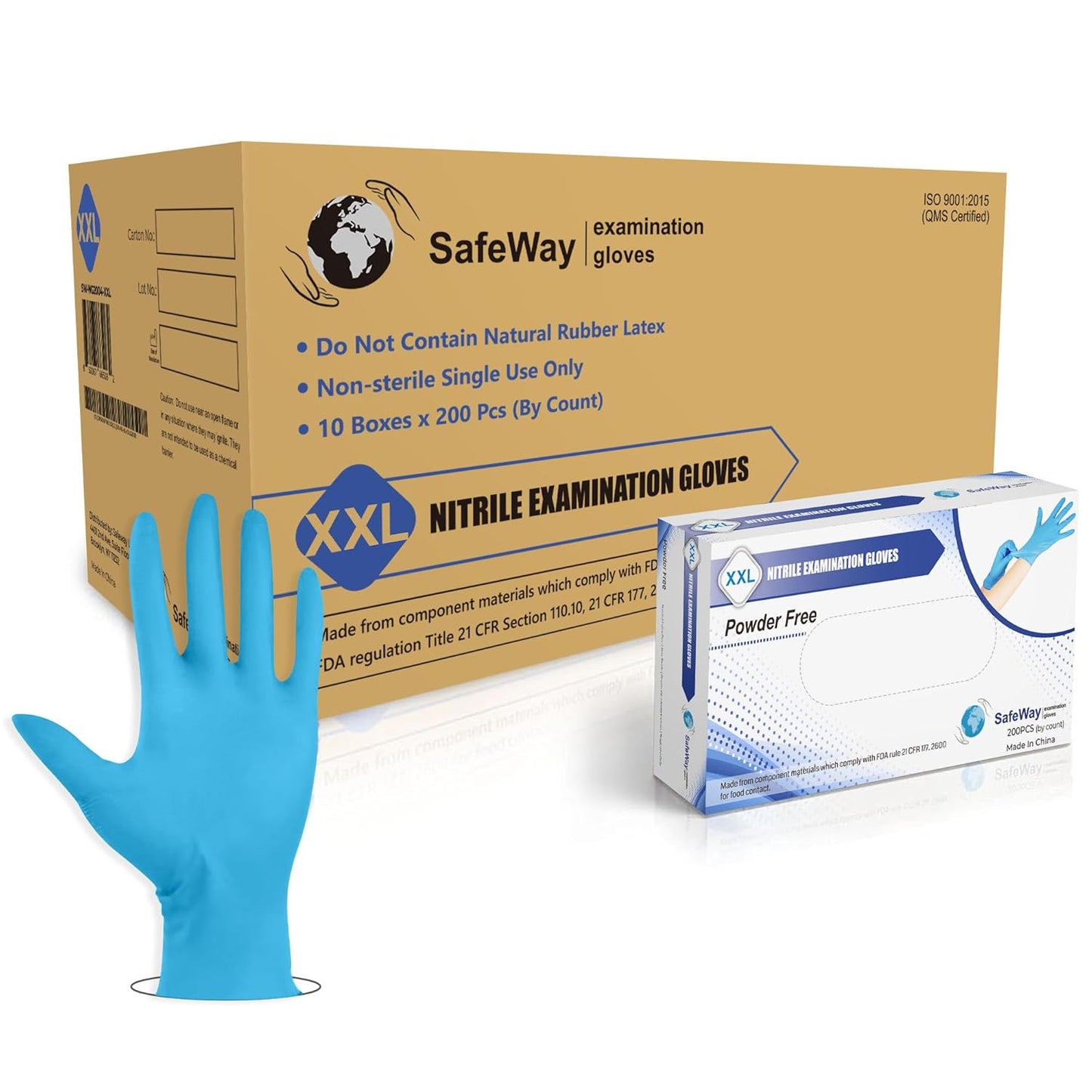 SafeWay Nitrile Gloves - Durable, Powder-Free, All-Purpose Use