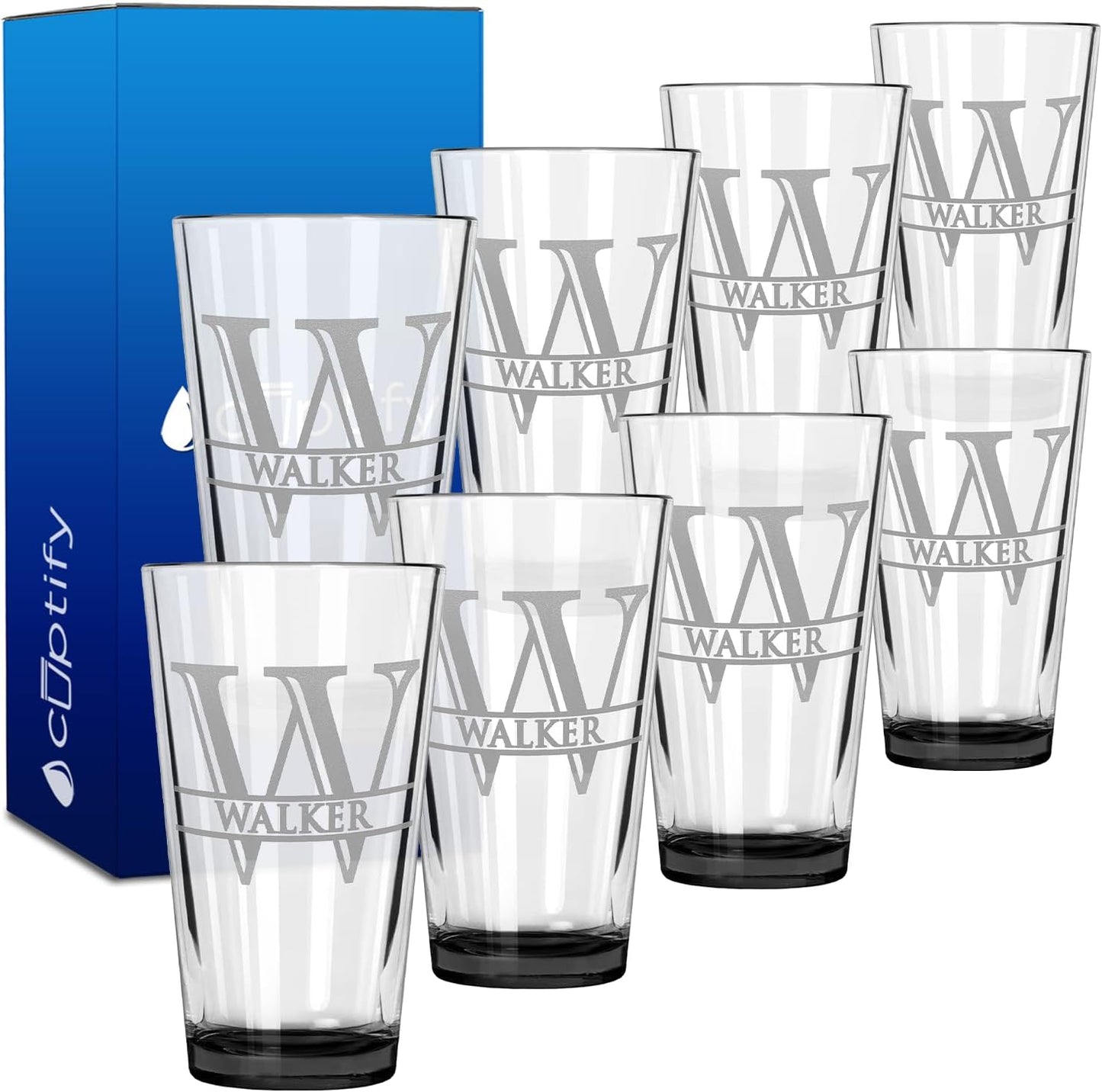 Personalized Beer Glasses Set of 8 Engraved 16oz Pint Glasses