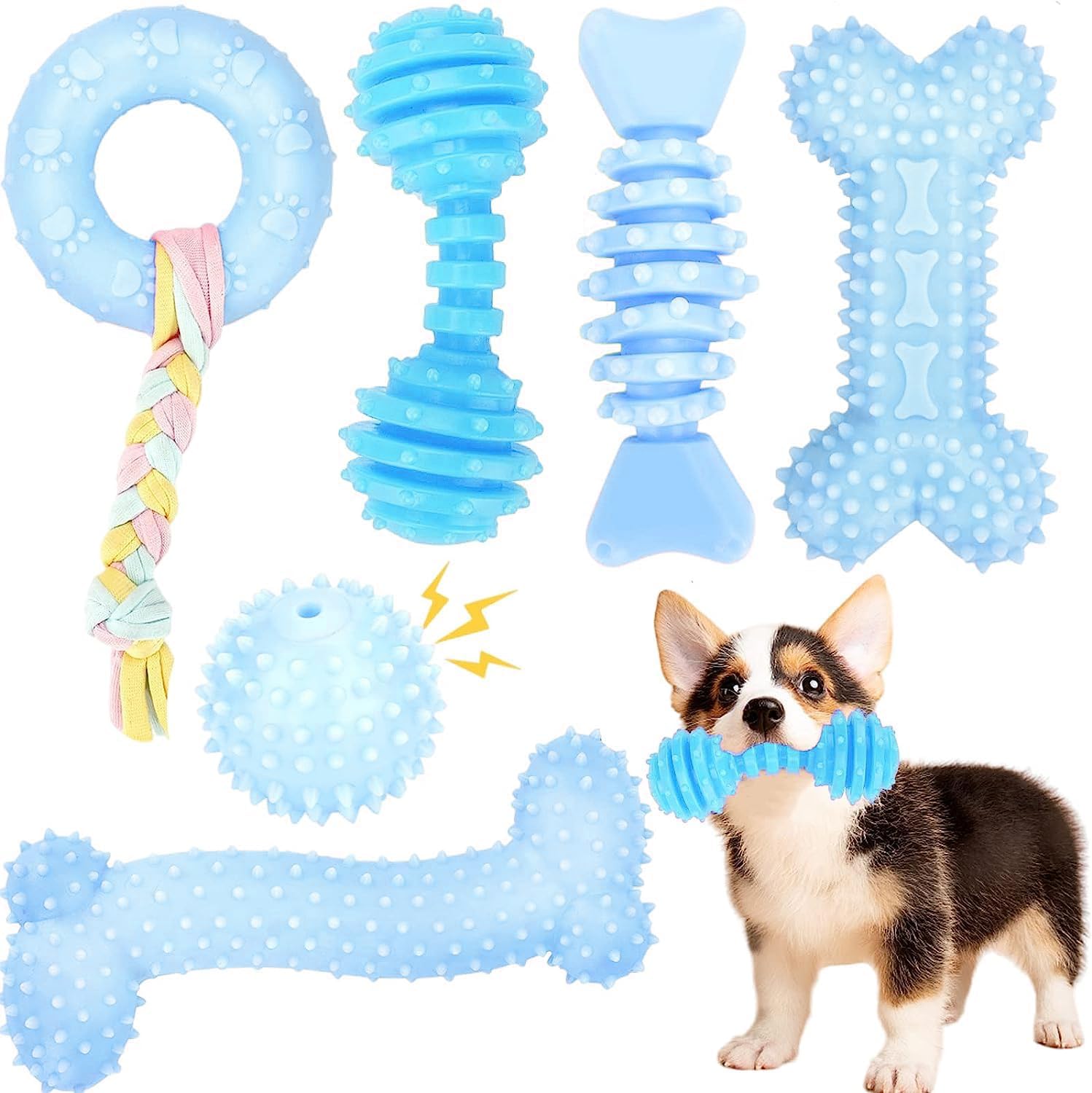 Cute Blue Puppy Teething Toy Pack