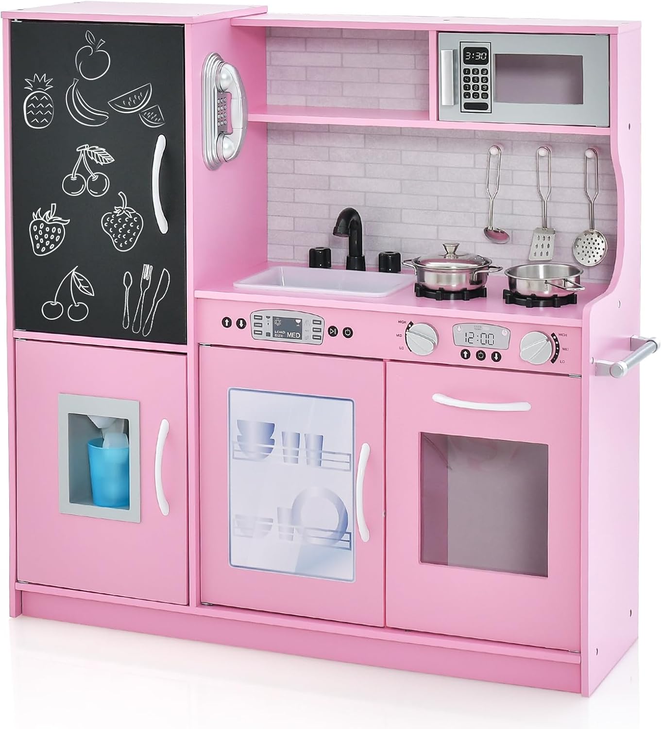 HONEY JOY Pink Kids Kitchen Playset for Creative Pretend Play