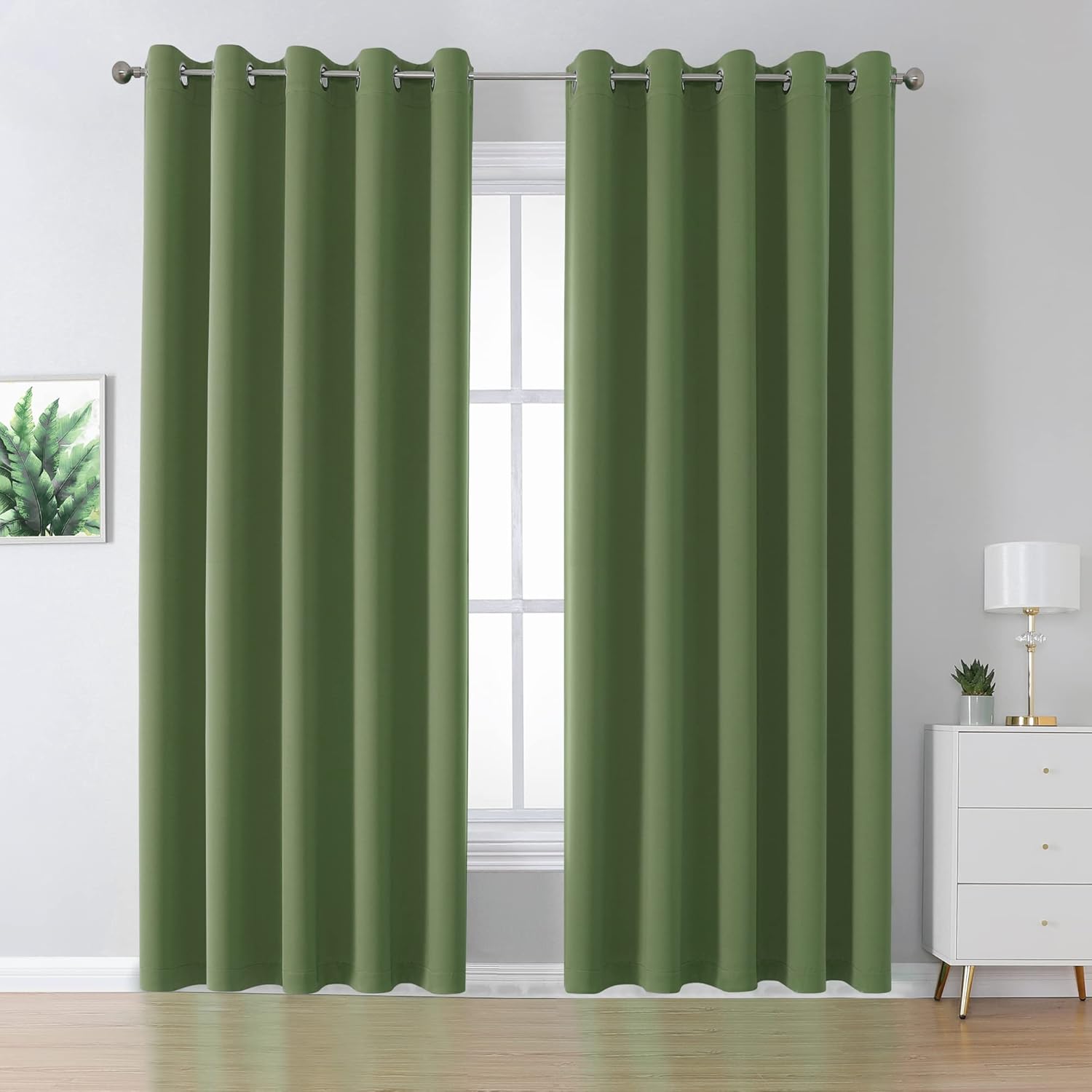 DUALIFE Grommet Curtains Sage Green for Bedroom Light Blocking
