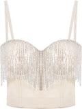 Rhinestone Tassel Tank Top Crop Bustier - Sparkly Festival Top