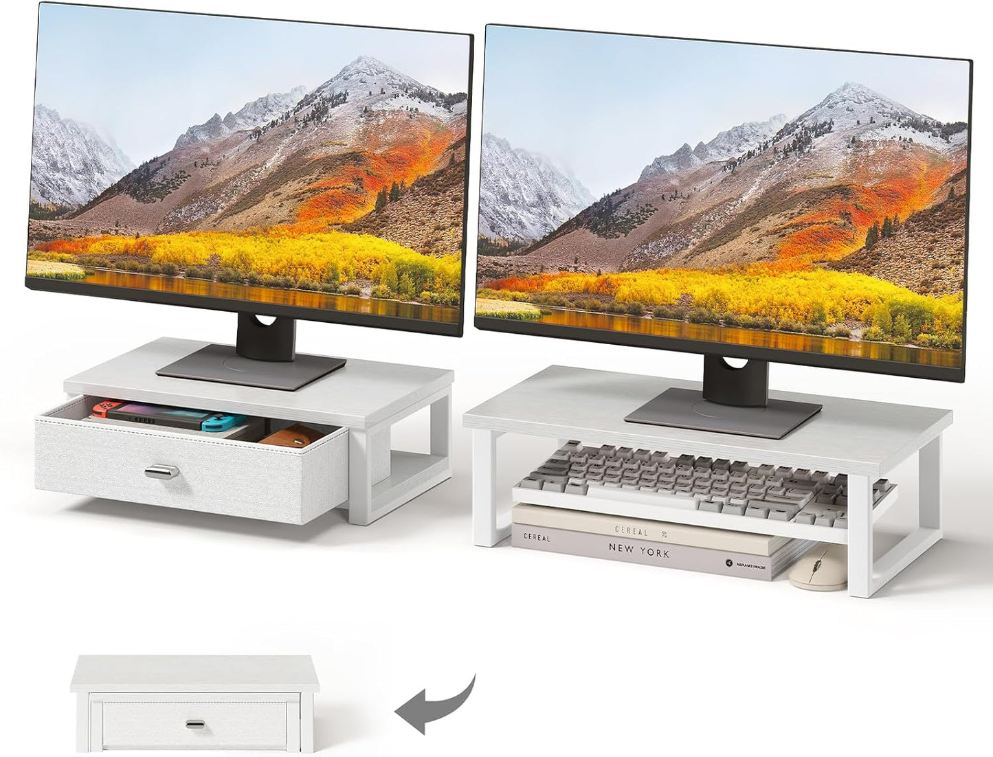 WOHOMO Dual Monitor Stand Riser with Drawers for Desk Organization
