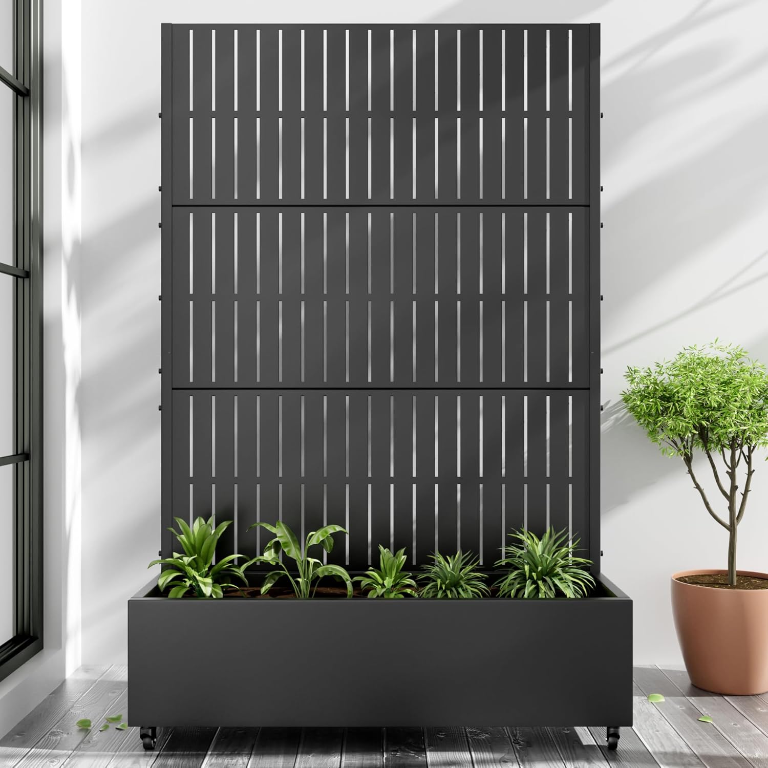 Casaphoria Metal Raised Garden Bed with Trellis and Wheels