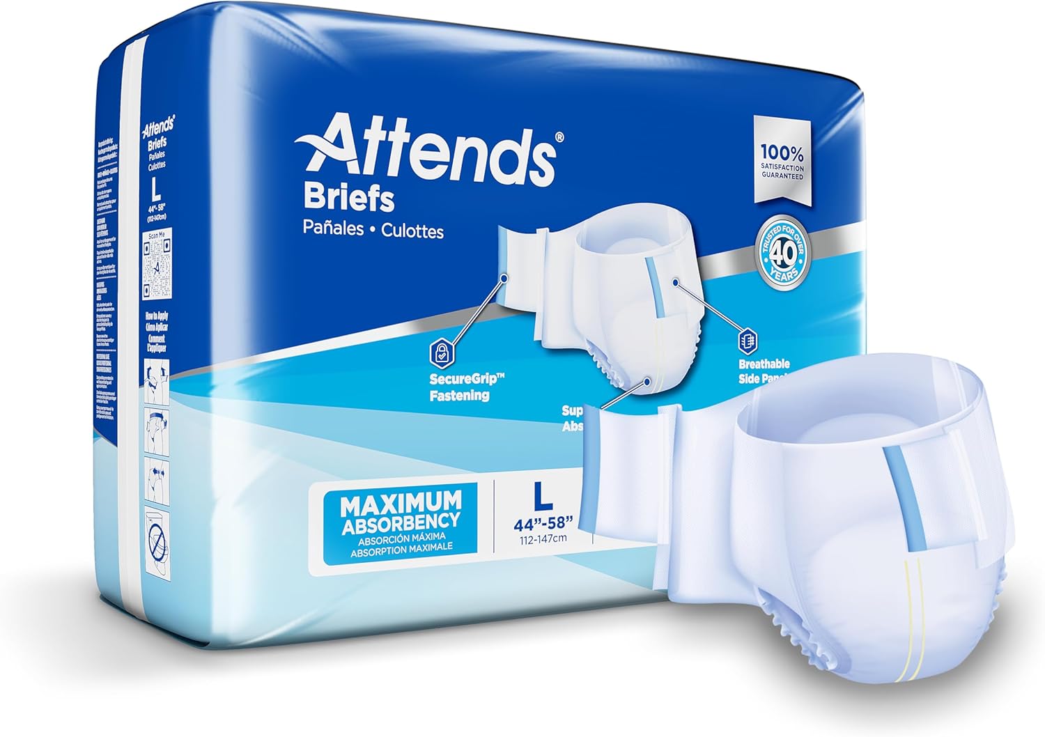 Attends Large Disposable Briefs, Maximum Absorbency, 72ct
