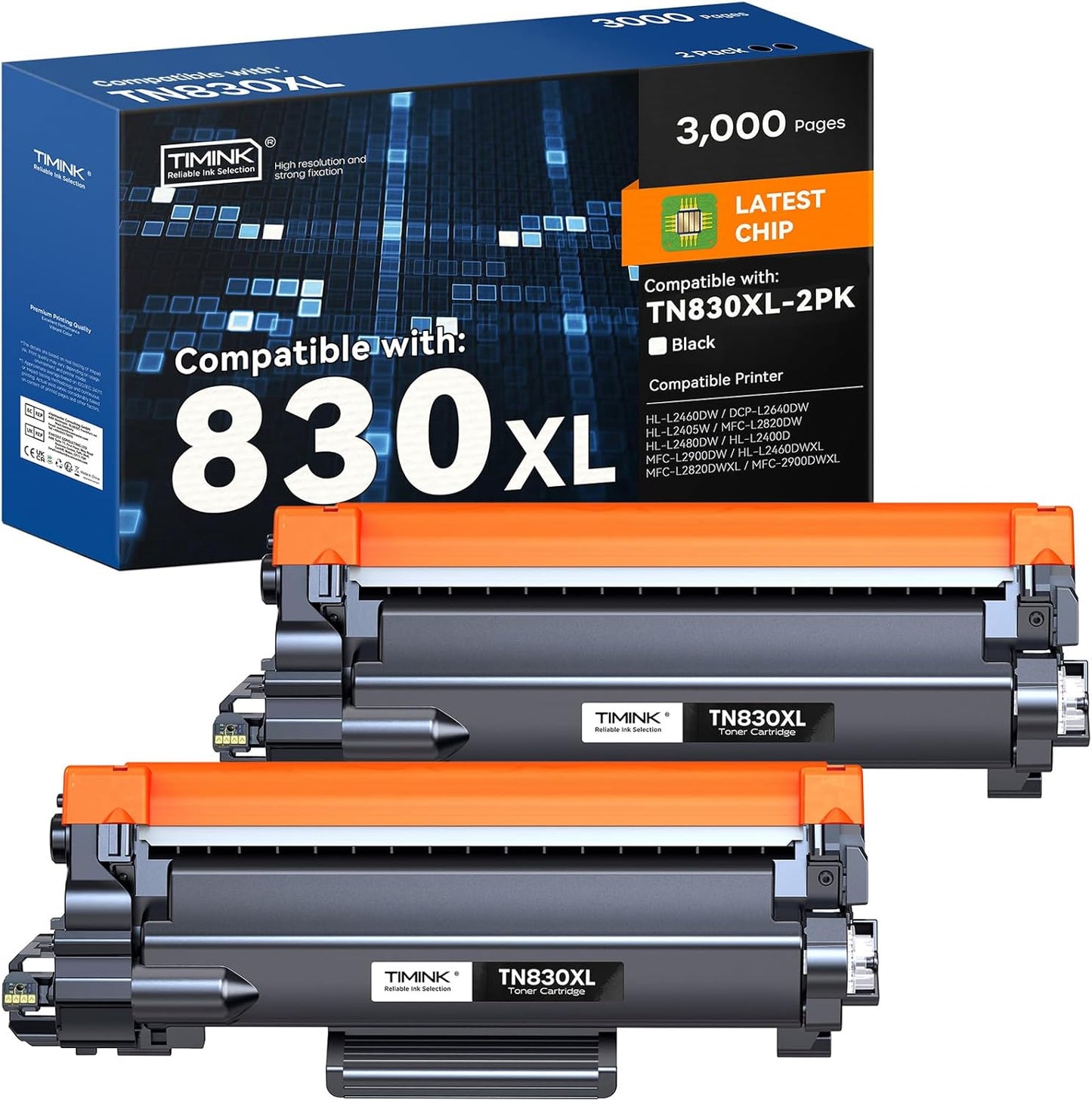 Compatible TN830XL Toner Cartridges for Brother Printers 2PK