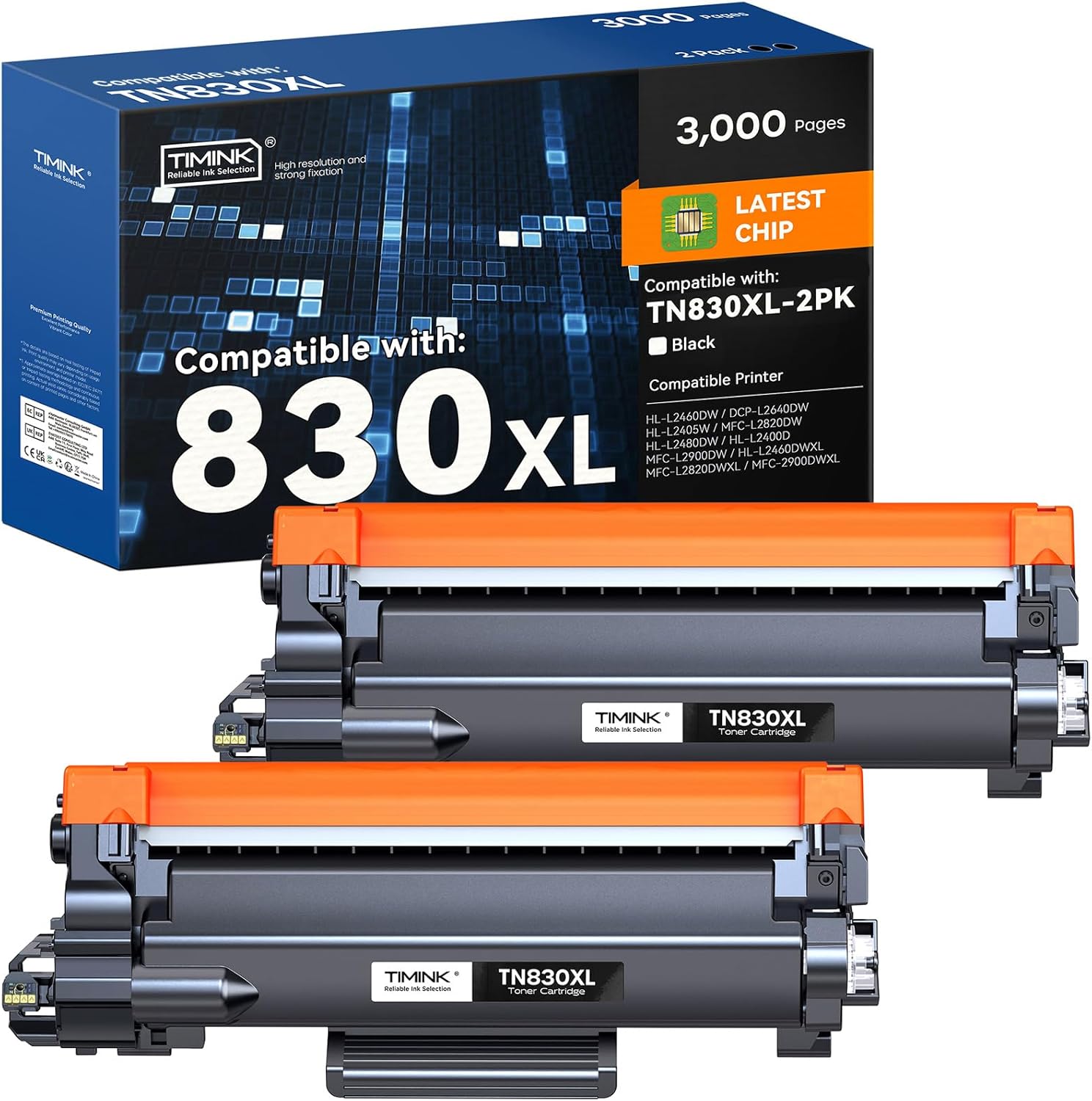 Compatible TN830XL Toner Cartridges for Brother Printers 2PK
