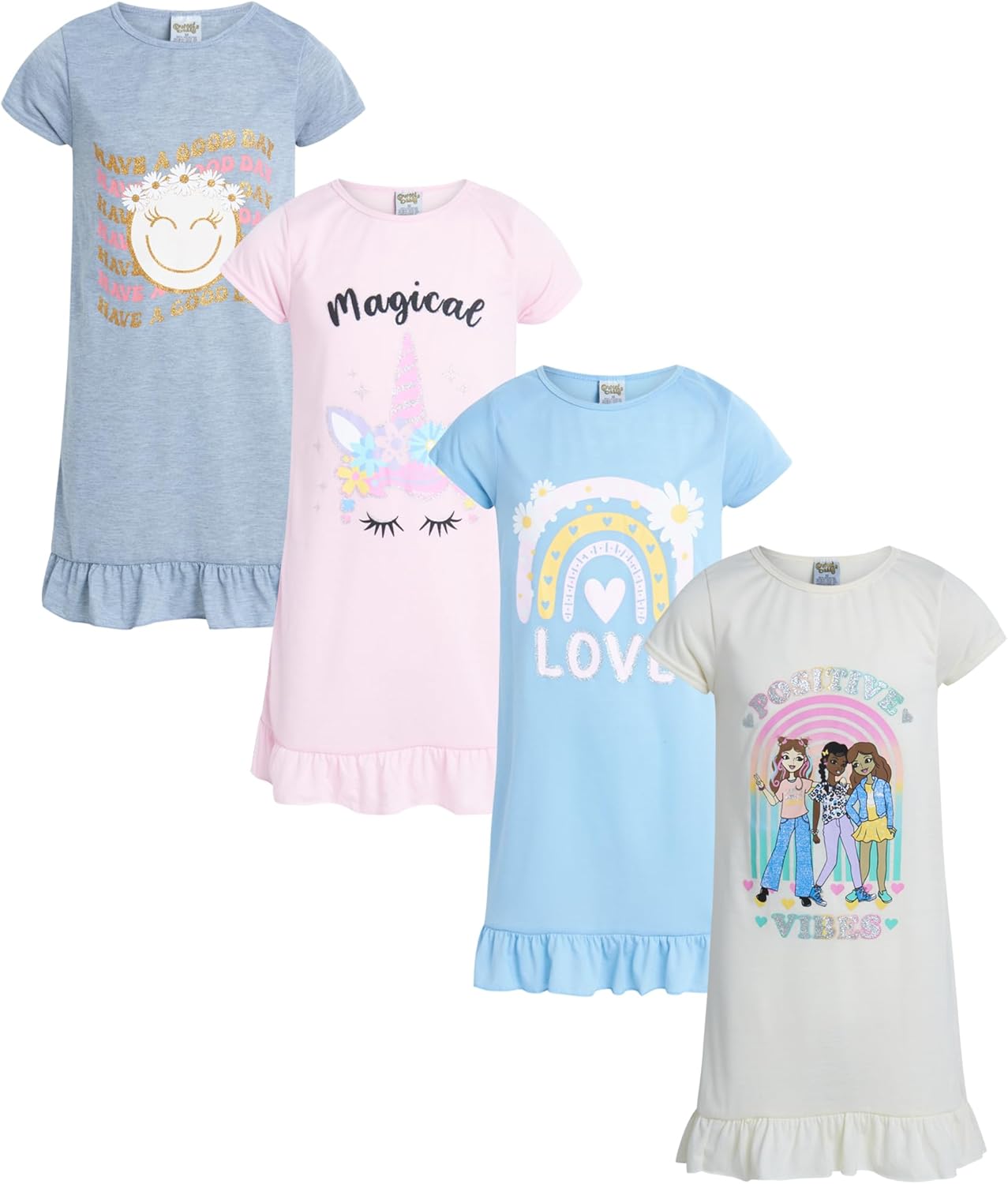 Sweet & Sassy Girls' Nightgown 4 Pack for Cozy Sleepovers