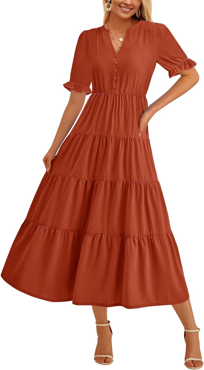 PRETTYGARDEN Women's Summer Casual V Neck Midi Dress for All Occasions