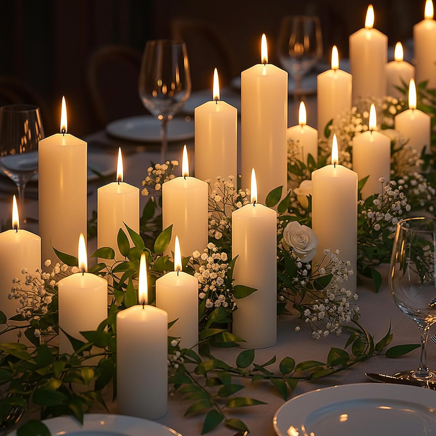 18 Pcs Ivory Pillar Candles Set for Weddings and Events