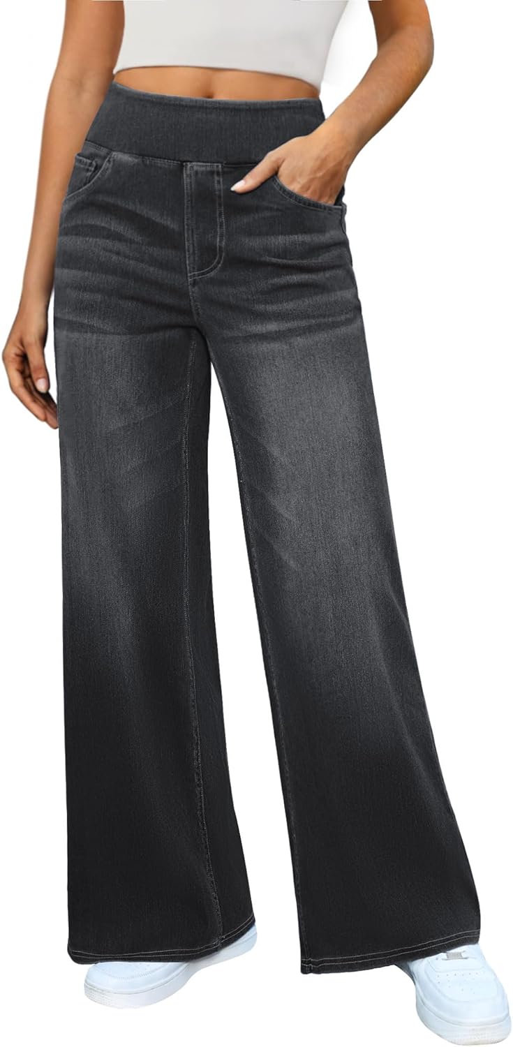 Women's Wide Leg Jeans High Waisted Stretchy Denim Pants