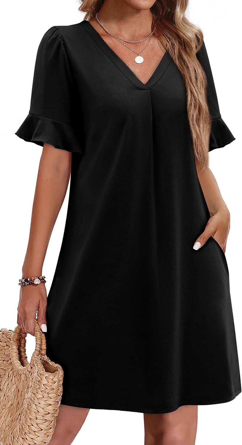 OFEEFAN Summer Dresses for Women with Ruffle Short Sleeves