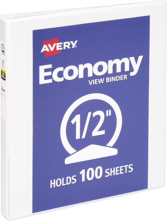 Avery Economy View 1/2 Inch Round Ring Binders for Storage