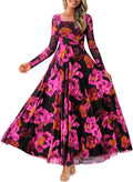 BTFBM Women Maxi Dress Square Neck Floral Long Sleeve - Elegant Fall