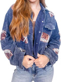 Football Sequin Embroidery Cropped Frayed Hem Jacket for Women