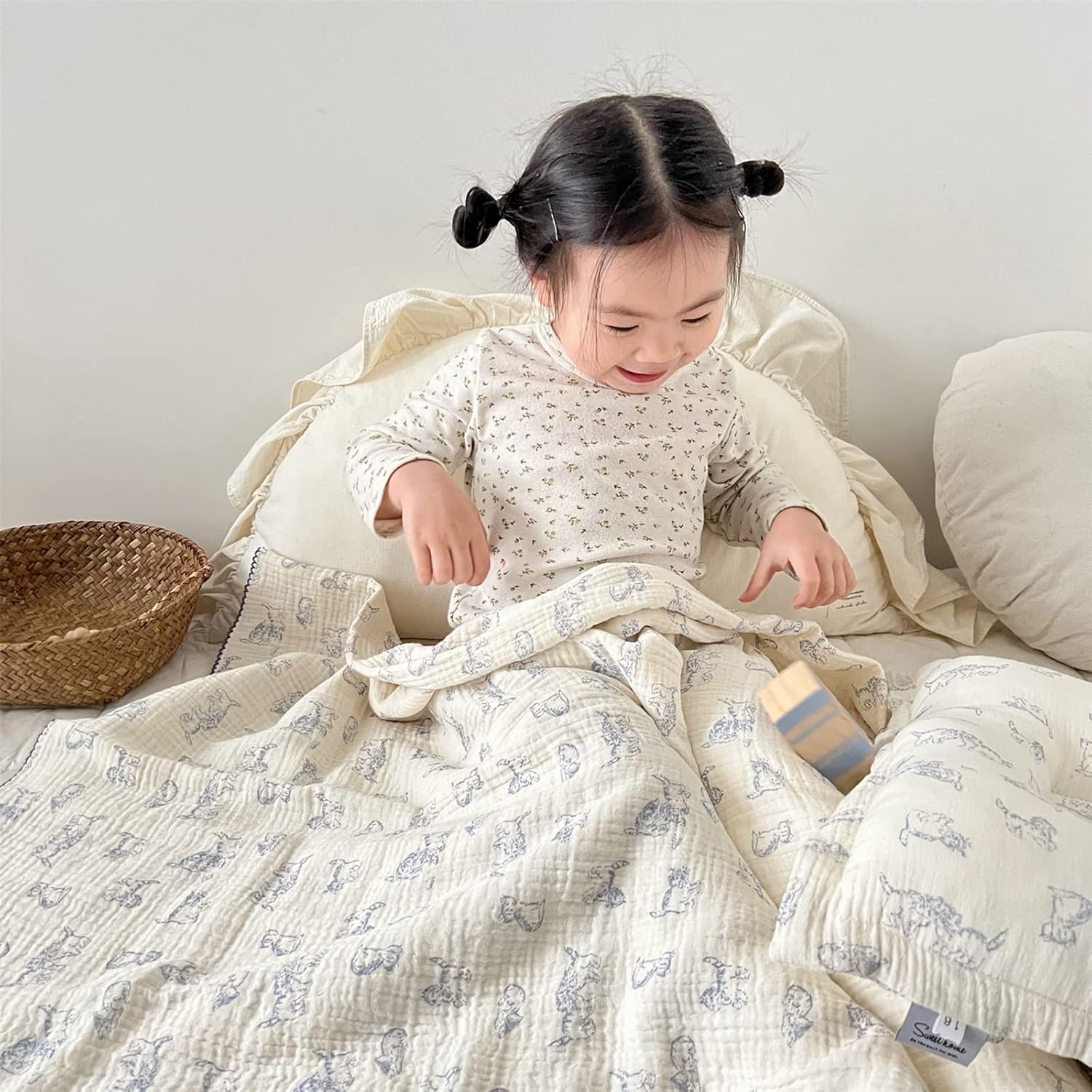 BuLuTu 4-Layer Large Muslin Blanket for Toddler Baby Girls