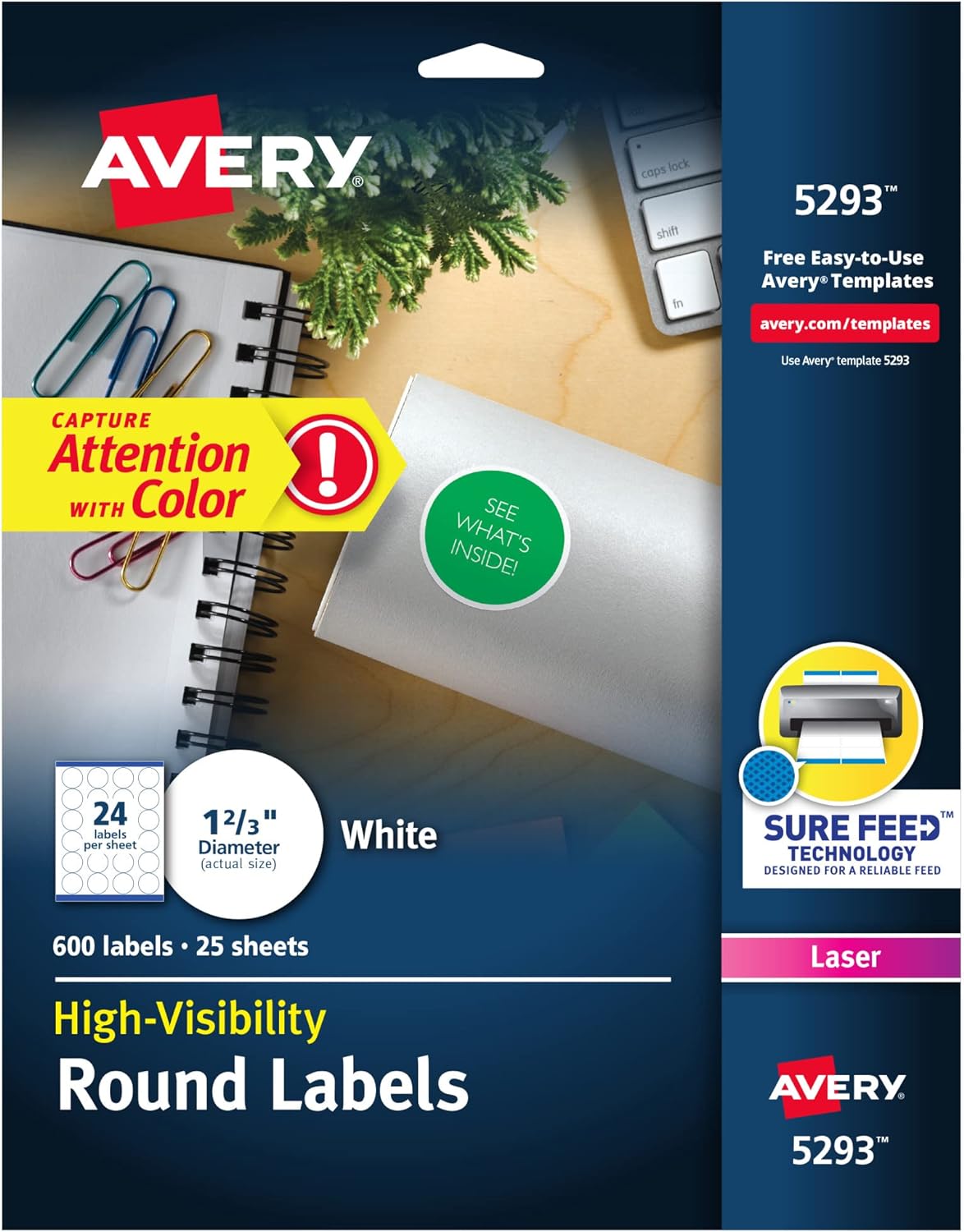 Avery 1-2/3 White Round Labels - 600 Customizable Blanks with Sure Feed
