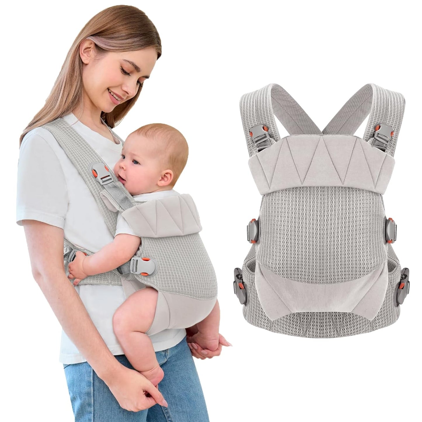 Breathable Mesh Baby Carrier for Newborns to Toddlers, Gray