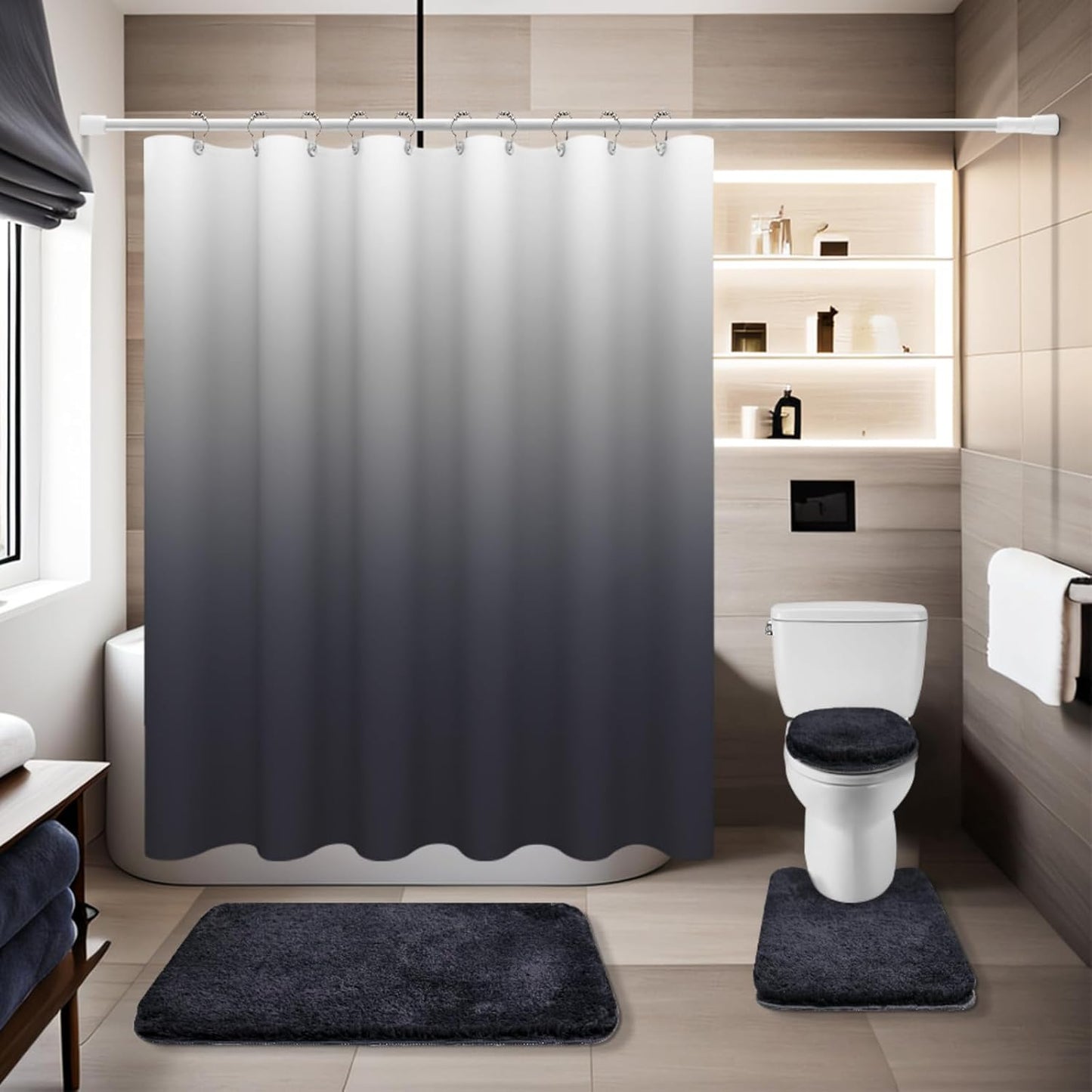 Baahrnom Dark Grey Bathroom Set - Luxury Waterproof & Soft Rugs