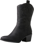 Women's Mid Calf Cowgirl Boots Chunky Low Heel - Western Style