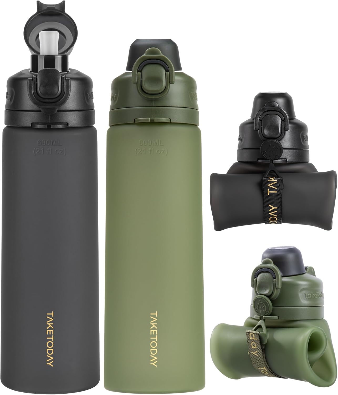 TakeToday Collapsible Water Bottles 20oz for Travel and Outdoors