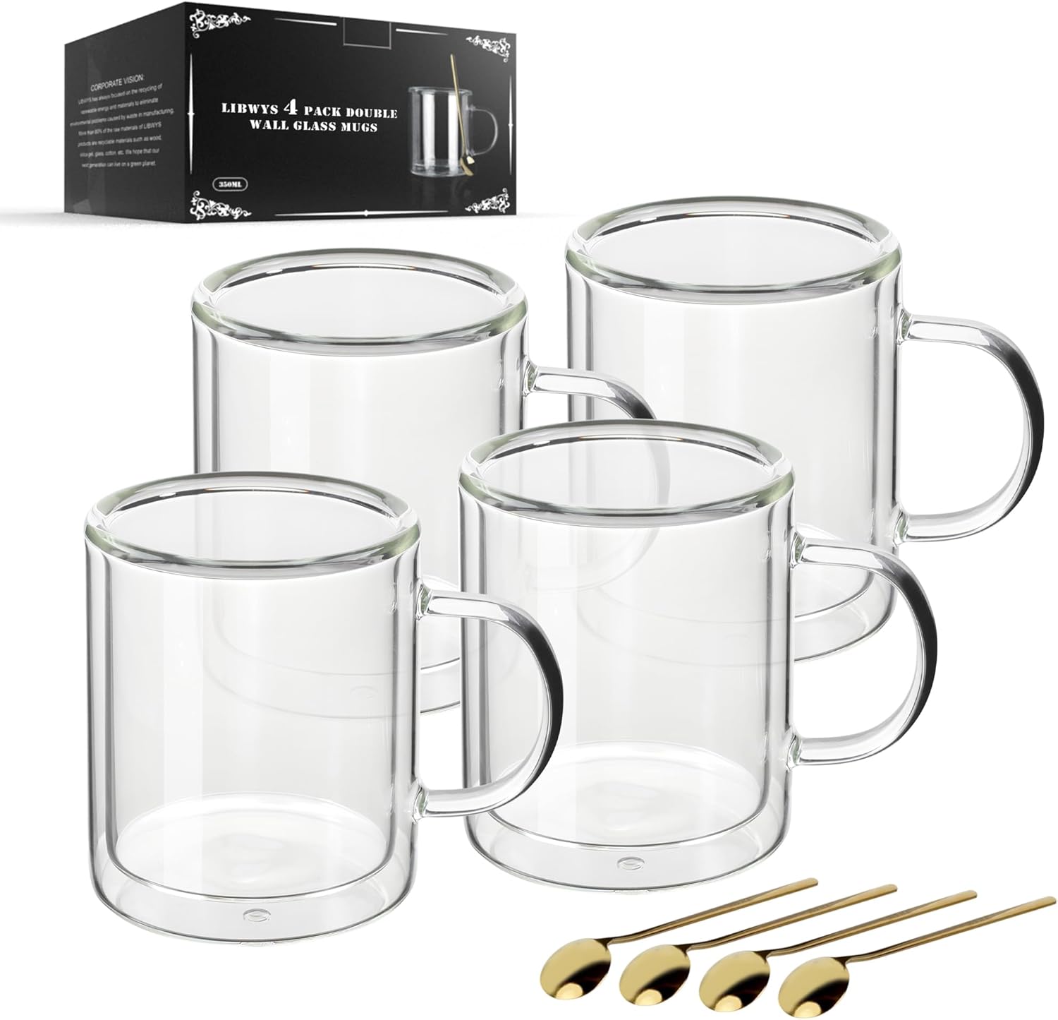 LIBWYS Double Wall Coffee Mugs - Insulated Glass Cups Set