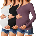 Ekouaer Womens Maternity Shirts Long Sleeve 3 Packs - Stretchy Tunic