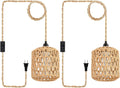 Plug in Pendant Light Rattan Hemp Rope Hanging Lamp - Cozy Ambient