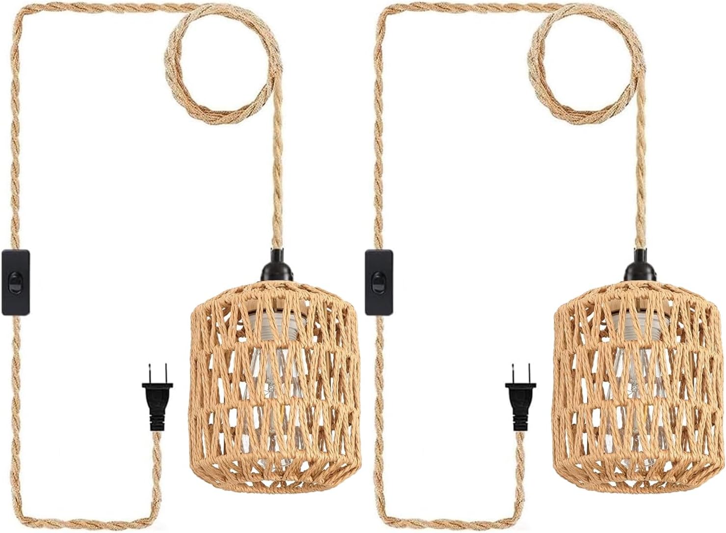 Plug in Pendant Light with Hemp Rope for Vintage Home Decor