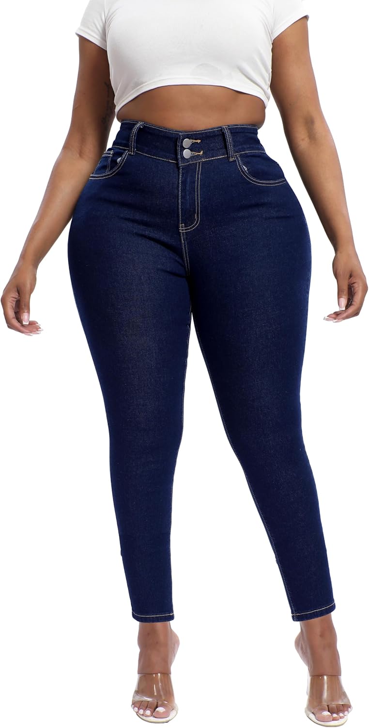 Womens Plus Size Skinny Jeans High Waisted Stretchy Classic Fit