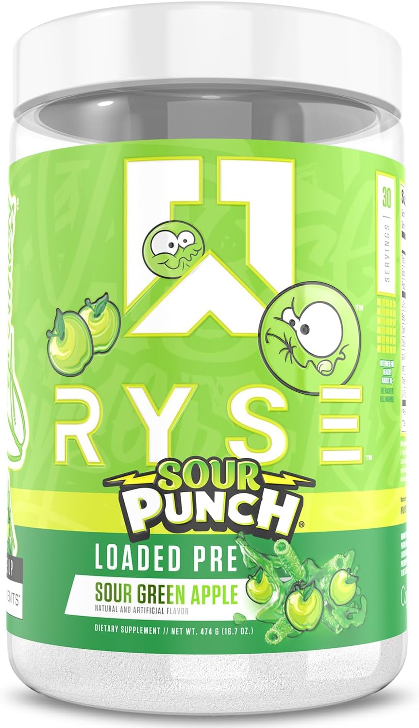 RYSE Loaded Pre Workout Powder - Sour Punch Green Apple Flavor