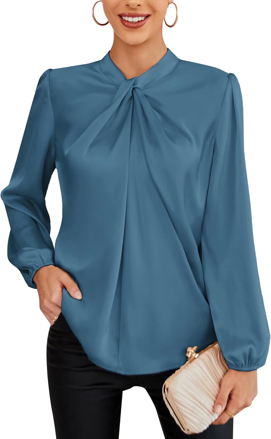 Elegant Mock Neck Long Sleeve Blouse for Business and Casual Wear