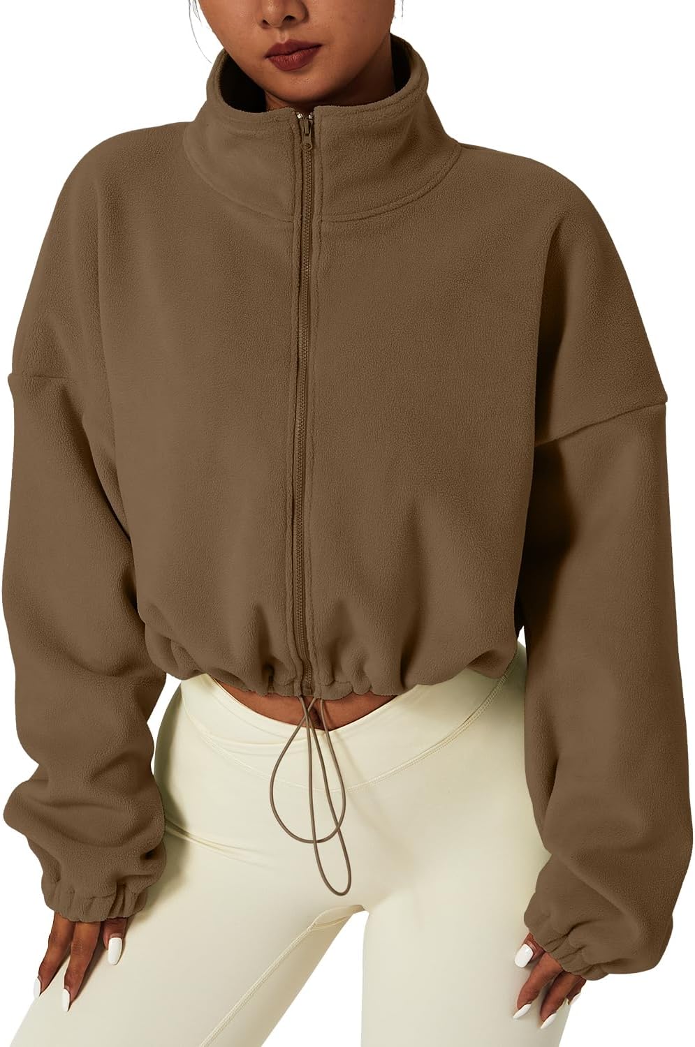 QINSEN Women's Full Zip Fleece Short Jacket for Winter Warmth