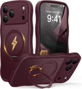 iPhone 17 Pro Case Wine Red with 360 Magnetic Stand - Slim 18ft Drop