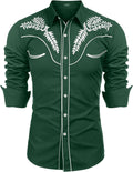 Men's Western Embroidered Long Sleeve Button Down Shirt - Cotton