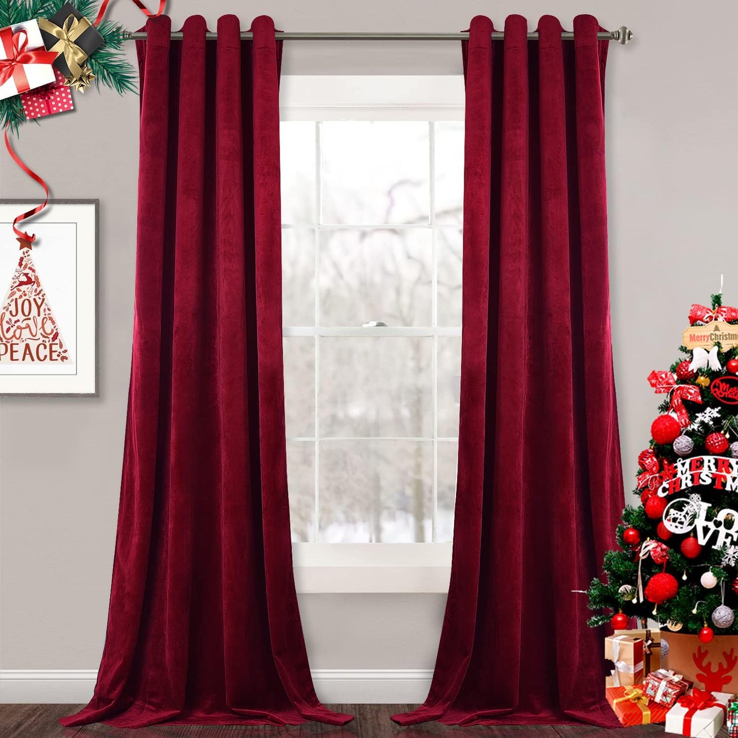 StangH Red Velvet Curtains - Luxurious Blackout Grommet Panels