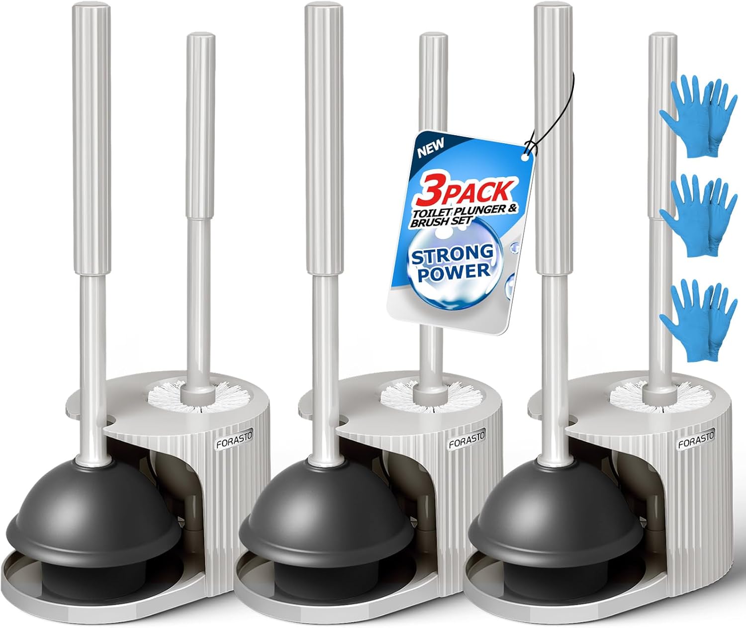 3Pack 2 in 1 Toilet Brush and Plunger Set for Effective Cleaning