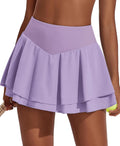 PINSPARK Womens Pleated Tennis Skirt Double Ruffle Skort - Tummy
