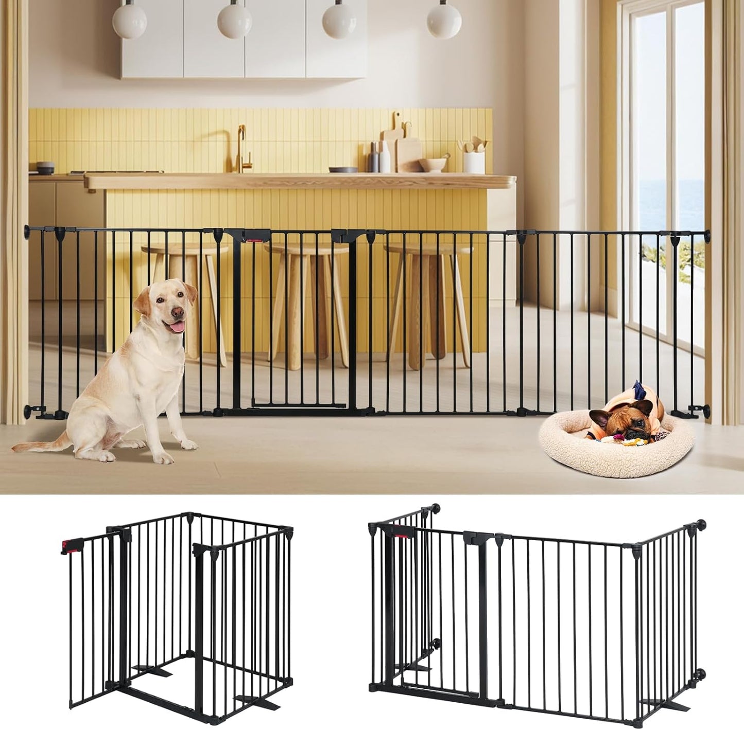 Freestanding Dog Gates with Door Walk Through for Extra Safety