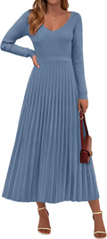 PRETTYGARDEN Ribbed Knit Sweater Dress - Elegant A-Line Maxi Women's