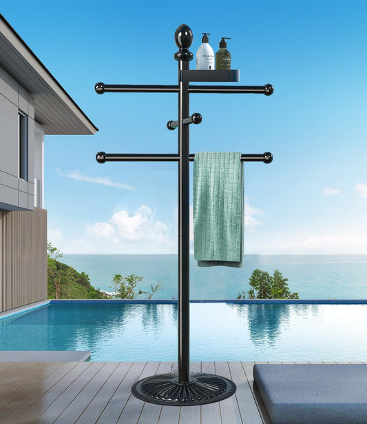 Pool Towel Rack Outdoor with 6 Bars and Heavy Duty Base